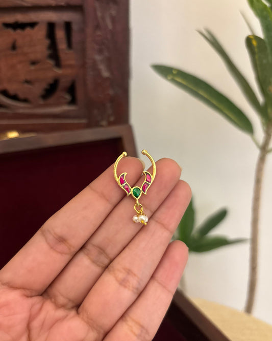 Floral Clip On Septum Nosepin | Ruby & Green | NP136