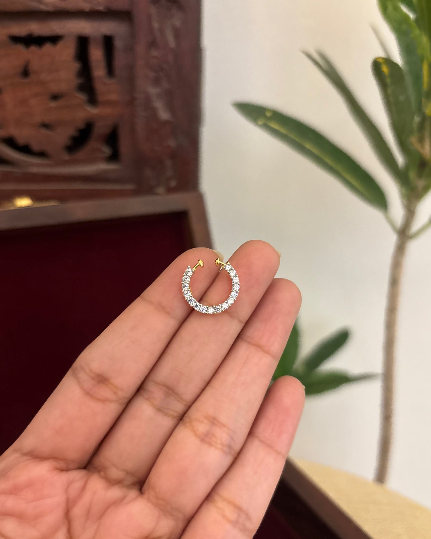 Floral Clip On Septum Nosepin | Ruby & Green | NP137