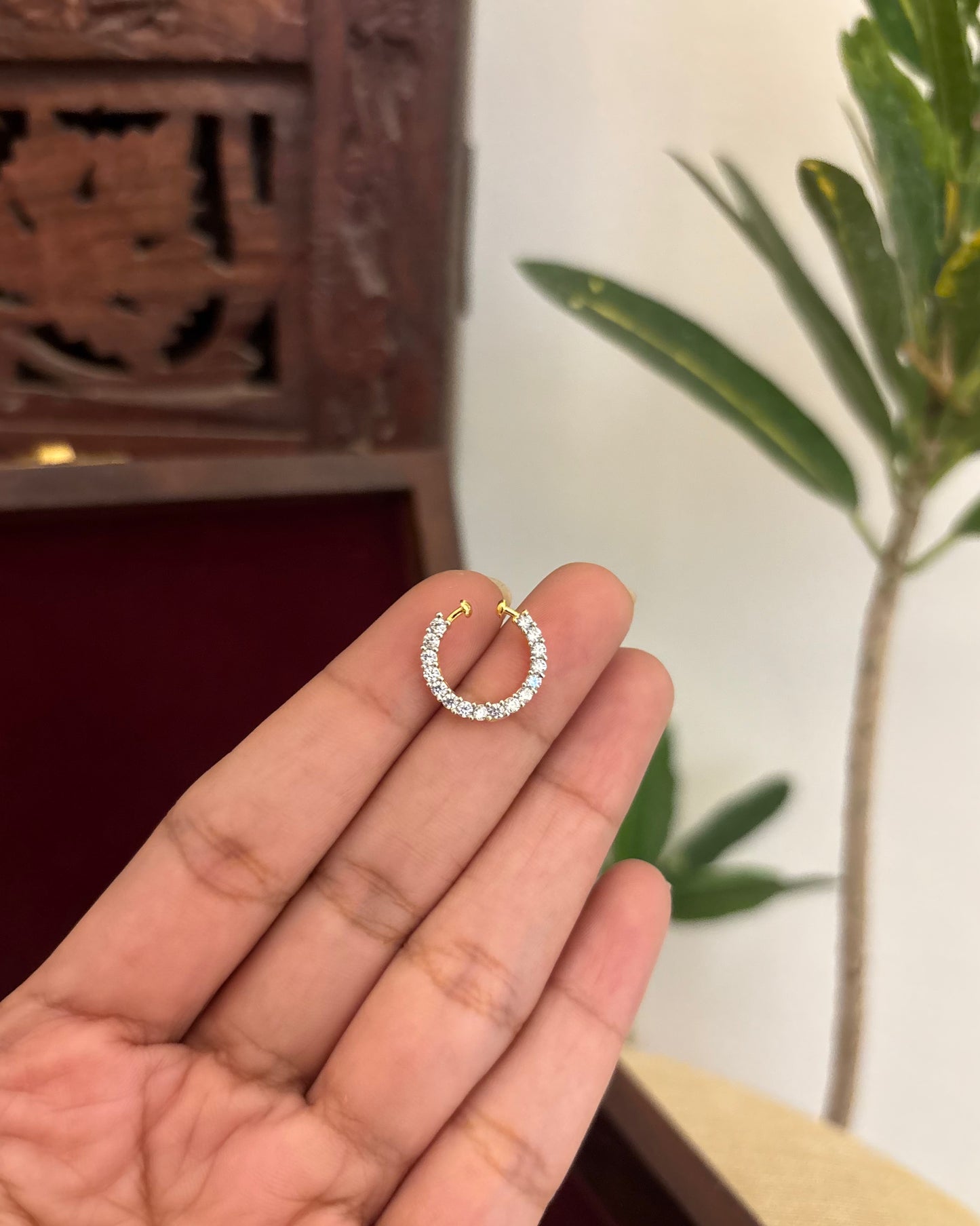Floral Clip On Septum Nosepin | Ruby & Green | NP137