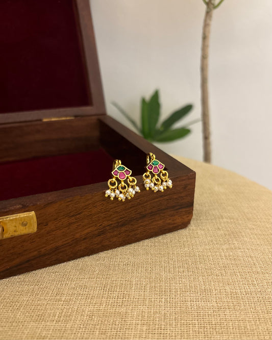 Multicolor Floral Gold-Finish Jadau Bugadi | ER362