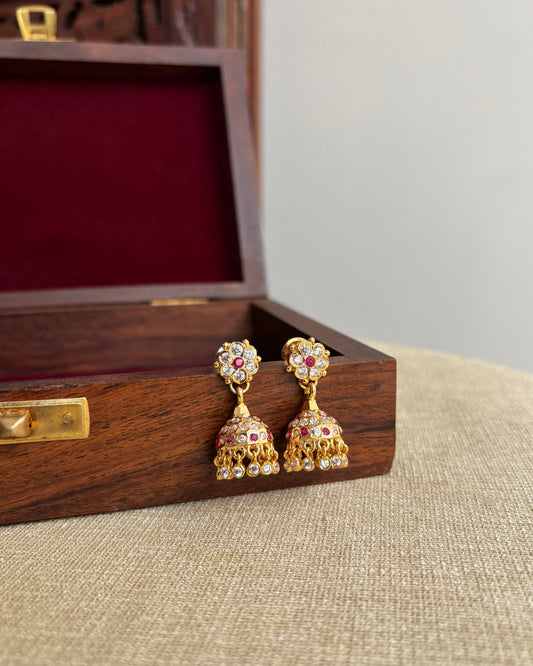 Vintage Impon Small Earrings – Classic Jhumkas | Ruby & White  | ER289