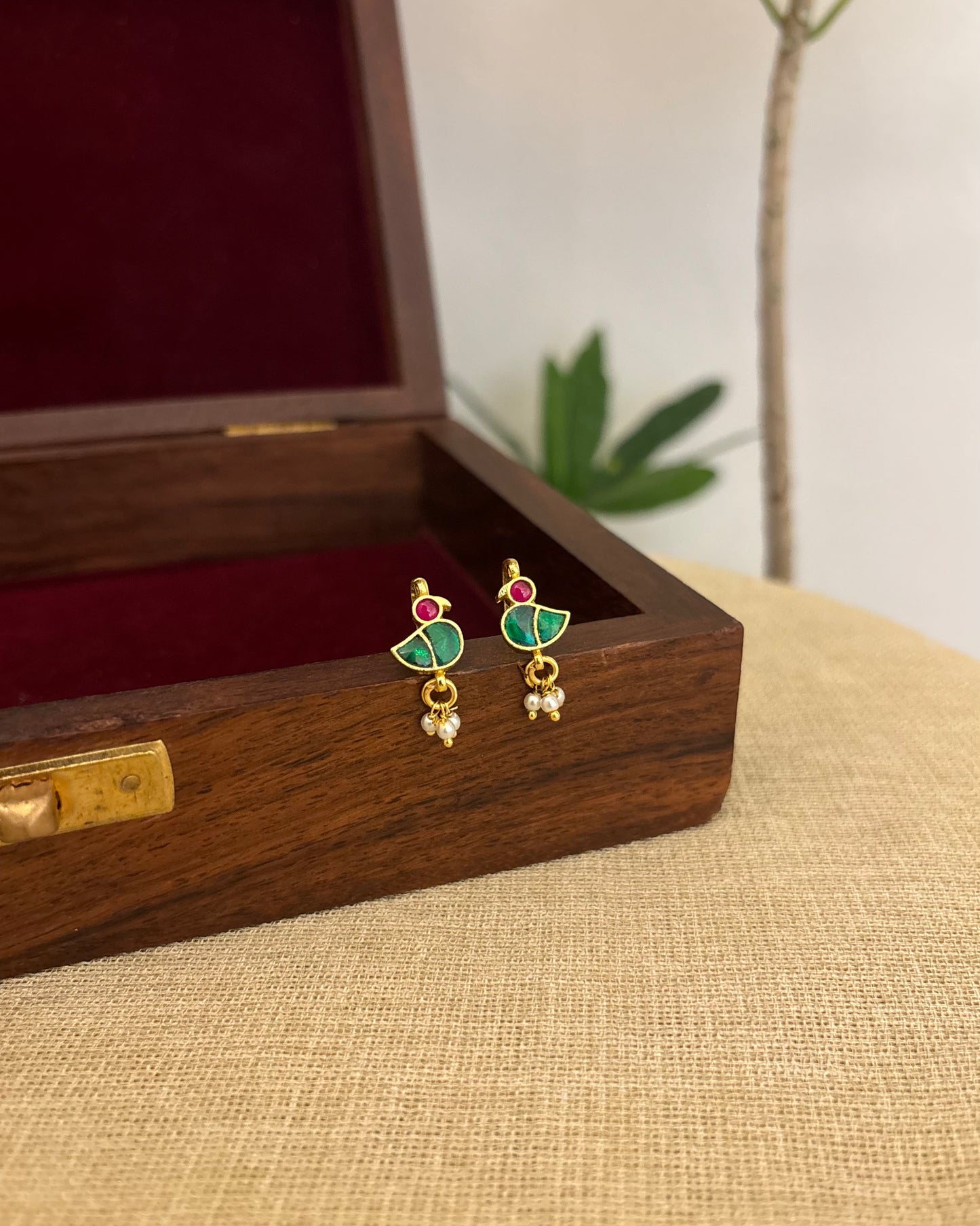Ruby & Green Handcrafted Peacock Bugadi – Jadau Kundan Ear Accessory | ER363