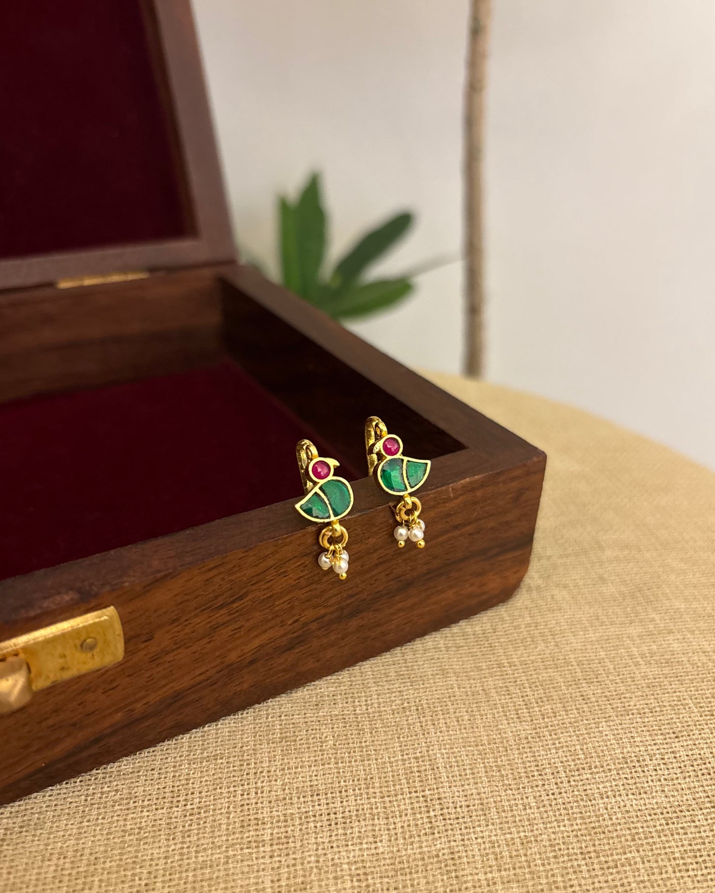 Ruby & Green Handcrafted Peacock Bugadi – Jadau Kundan Ear Accessory | ER363