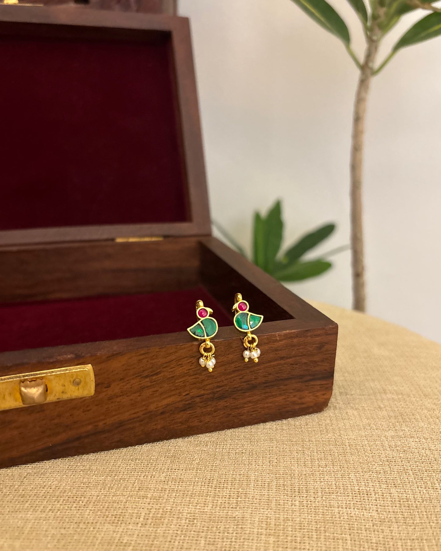 Ruby & Green Handcrafted Peacock Bugadi – Jadau Kundan Ear Accessory | ER363