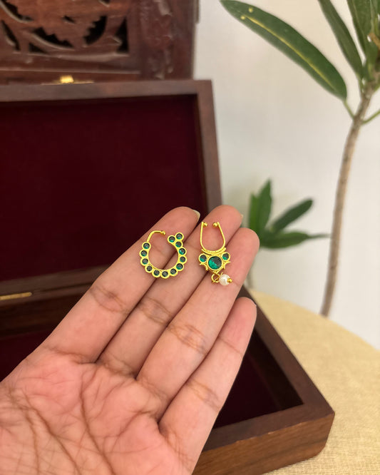Floral Clip On Septum Nosepin | Ruby & Green | NP138