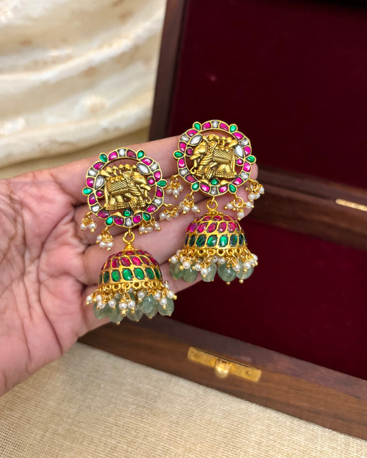 Statement Multicolor Jadau Kundan Jhumkas | ER086