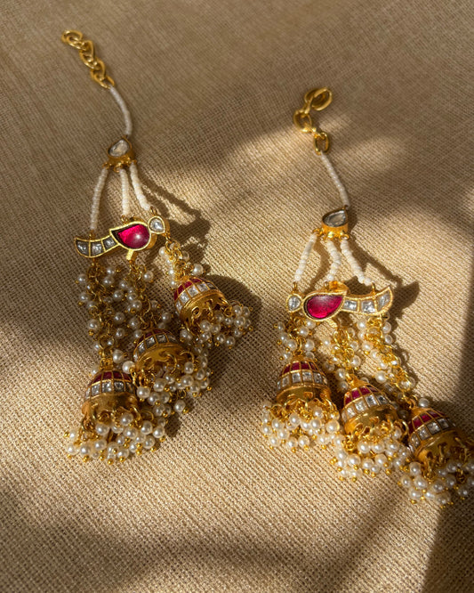 Statement Parrot Jhumkas with Ear Chain | ER013