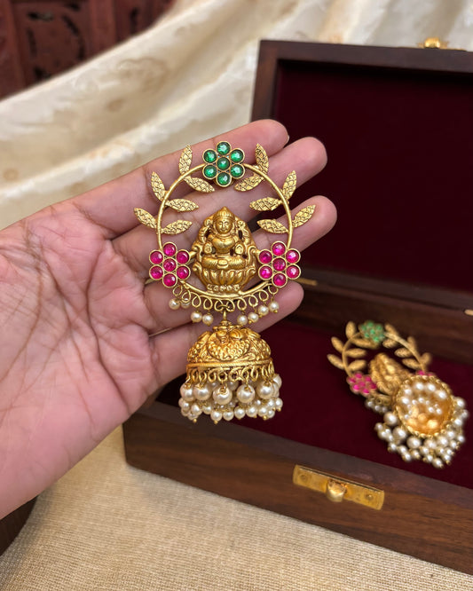Statement Multicolor Jadau Kundan Lakshmi Jhumkas | ER087