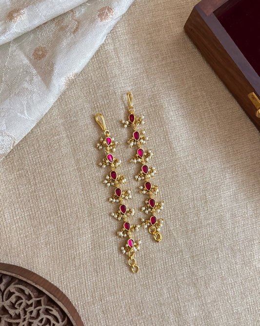 Minimal Jadau Kundan Straight Ear Chain –  Ruby | EC106