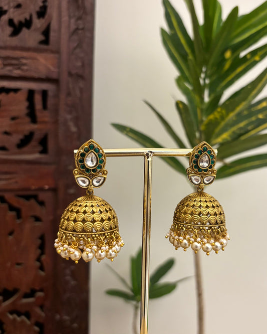 Floral Jadau Kundan Jhumkas with Pearl Hangings | ER365
