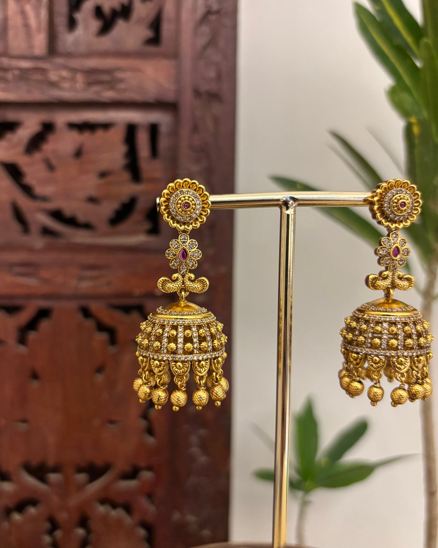 Antique Floral Jhumkas | Gold Plated | ER353