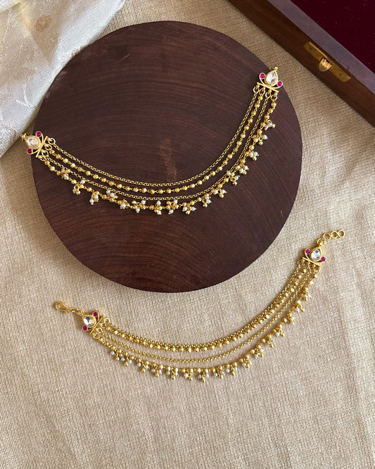 Minimal 4-Layer Pearl Kundan Ear Chain | EC092