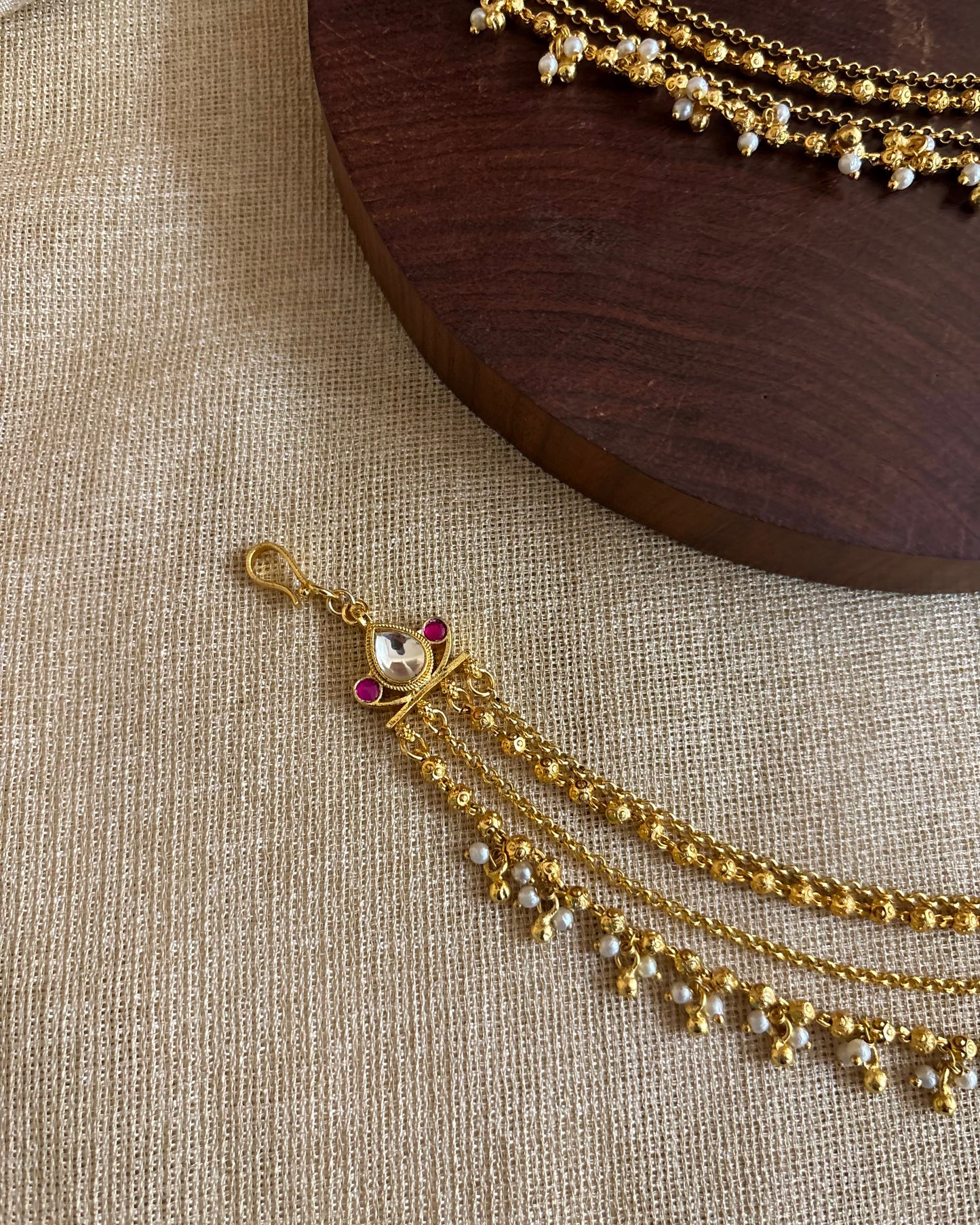 Minimal 4-Layer Pearl Kundan Ear Chain | EC092