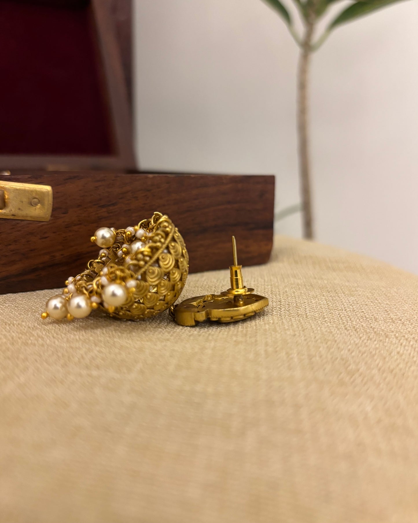 Floral Jadau Kundan Jhumkas with Pearl Hangings | ER364