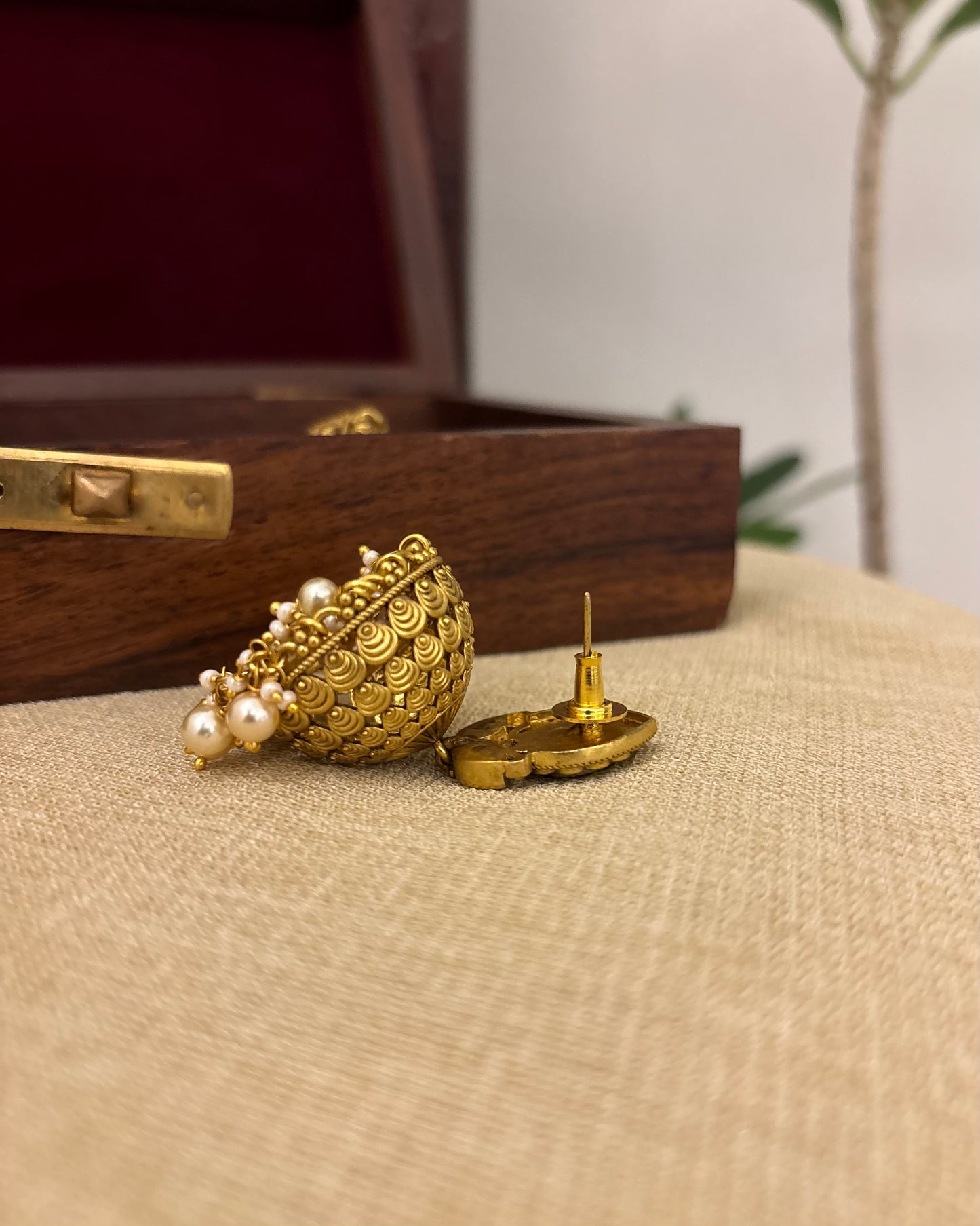 Floral Jadau Kundan Jhumkas with Pearl Hangings | ER365