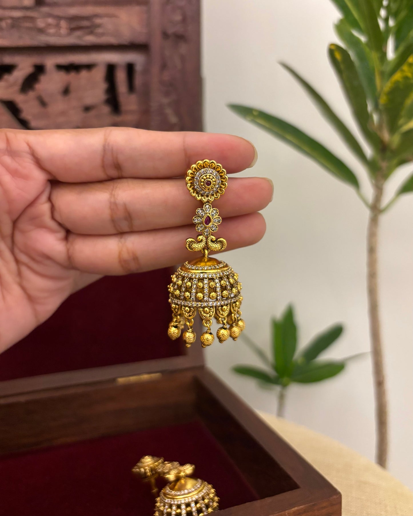 Antique Floral Jhumkas | Gold Plated | ER353