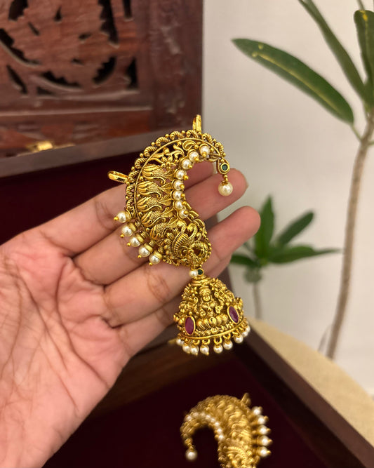Regal Peacock Ear Cuff Jhumkas – Intricate Kundan Design | ER352