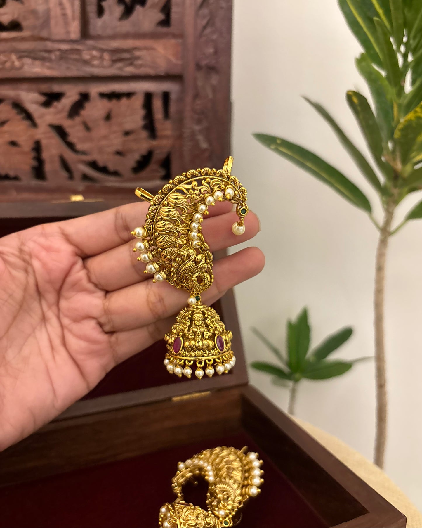 Regal Peacock Ear Cuff Jhumkas – Intricate Kundan Design | ER352