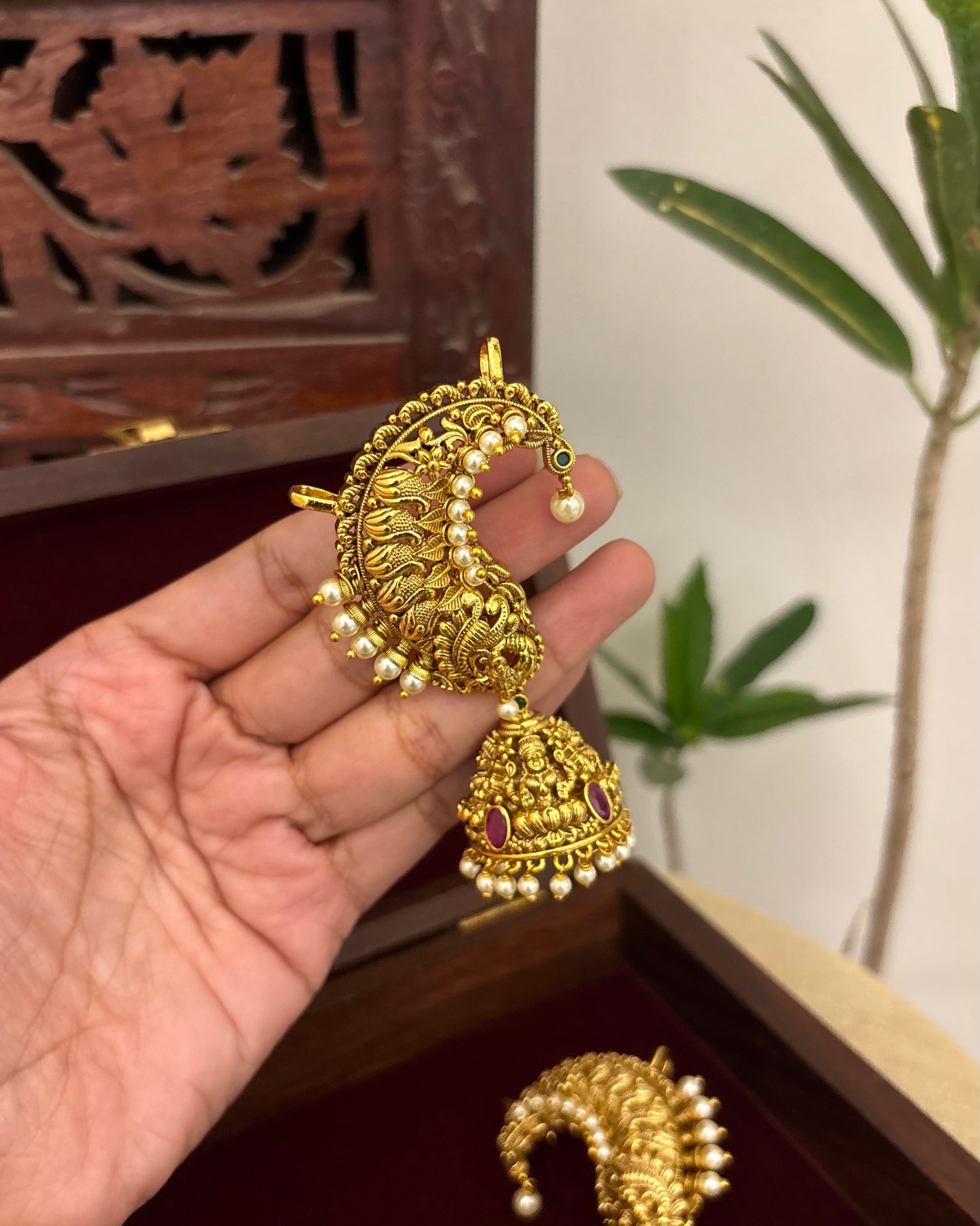 Regal Peacock Ear Cuff Jhumkas – Intricate Kundan Design | ER352