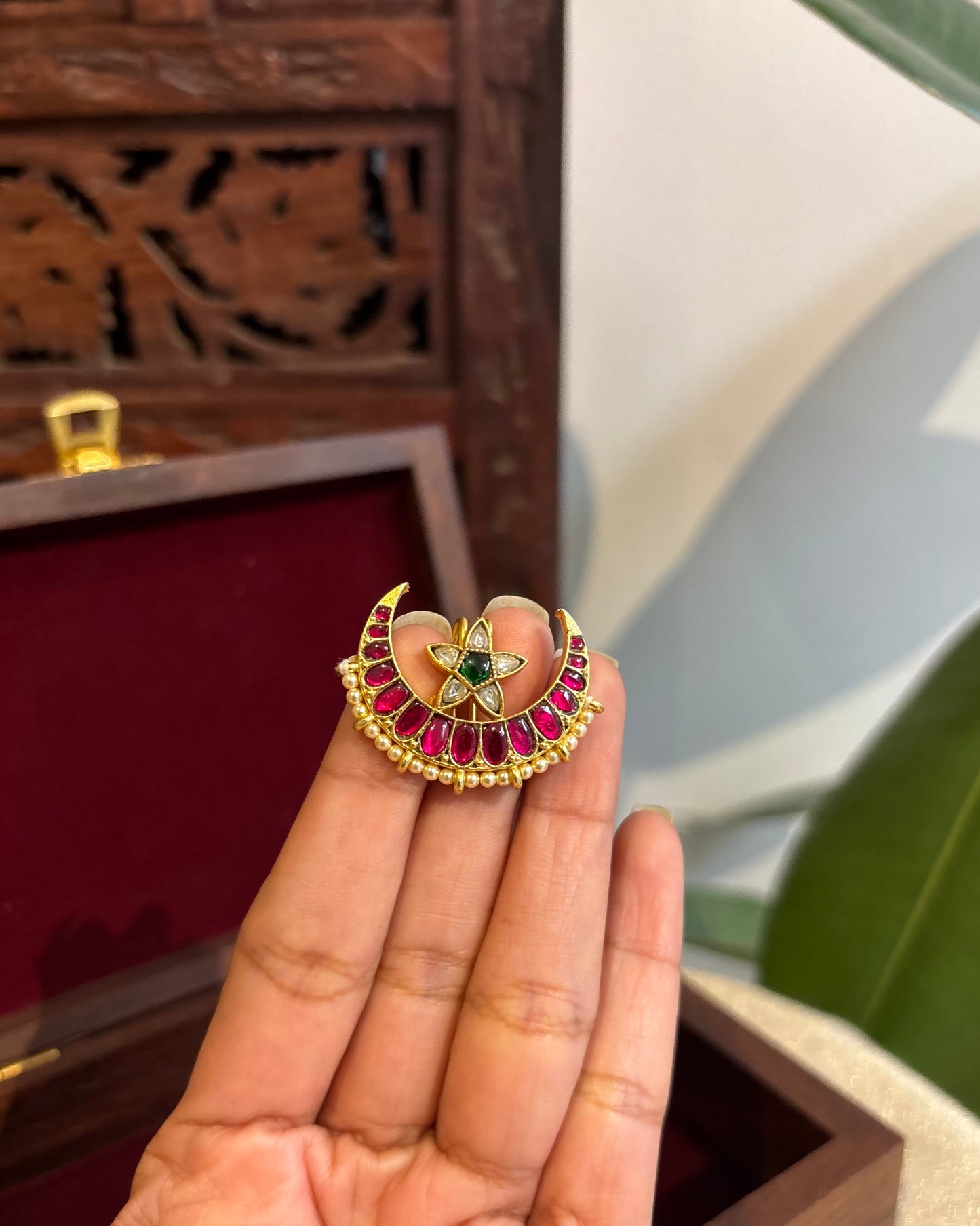 Jadau Kundan Sun & Moon Hair Accessory – Gold Plated Traditional Set | HA243