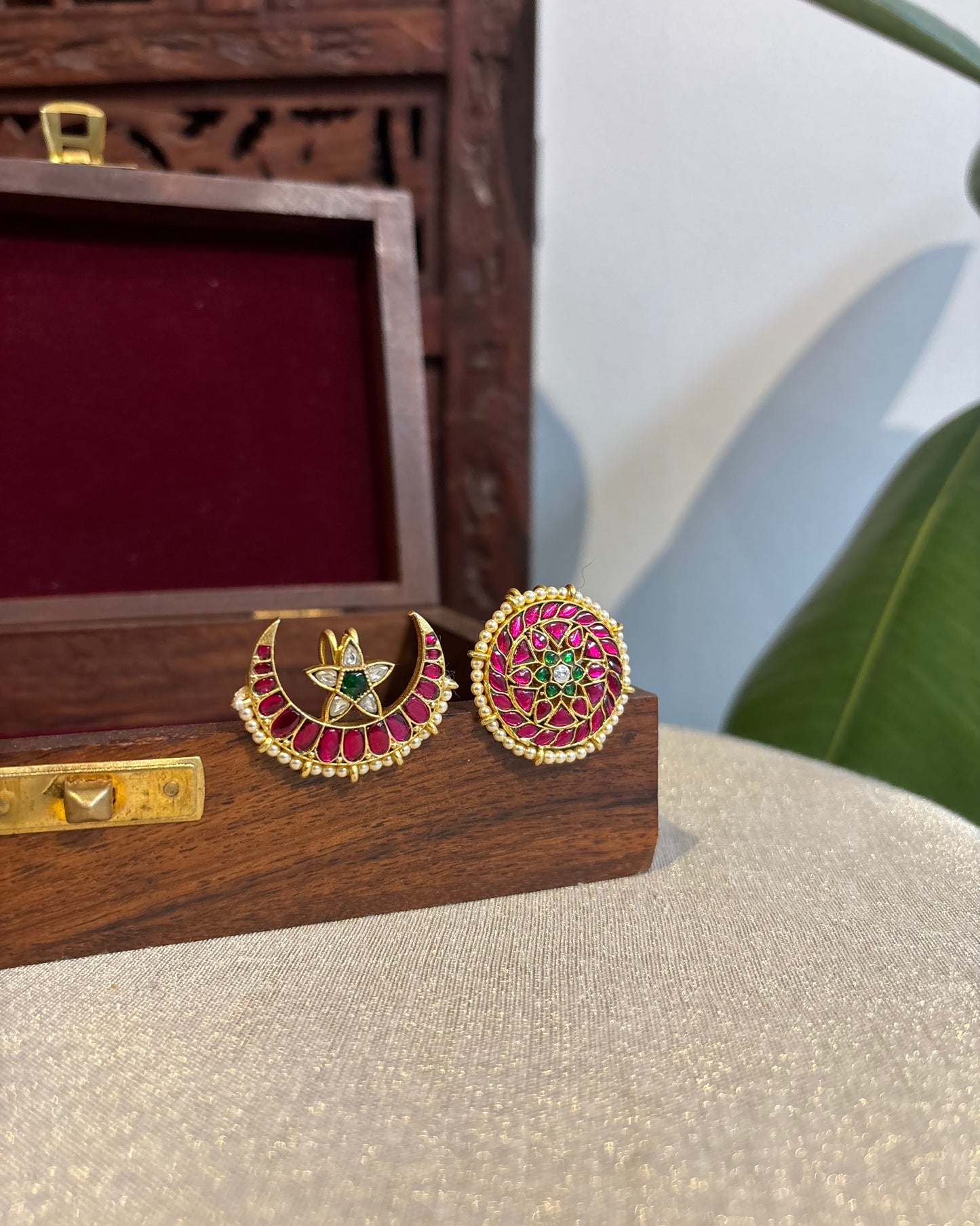 Jadau Kundan Sun & Moon Hair Accessory – Gold Plated Traditional Set | HA243