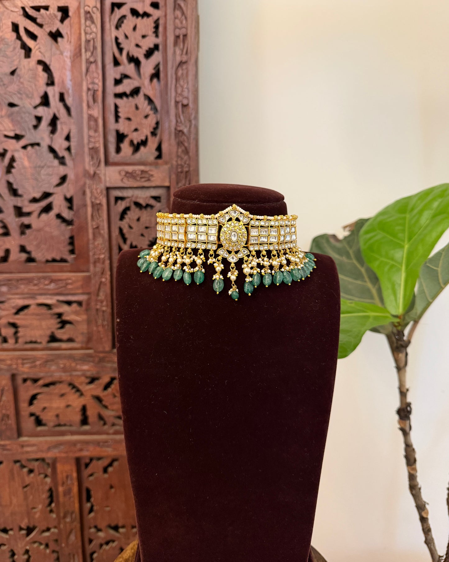 Jadau Kundan Statement Choker Necklace | White | NC722