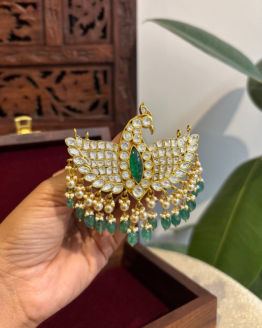 White Royal Floral Peacock Jadau Kundan Pendant | HA237