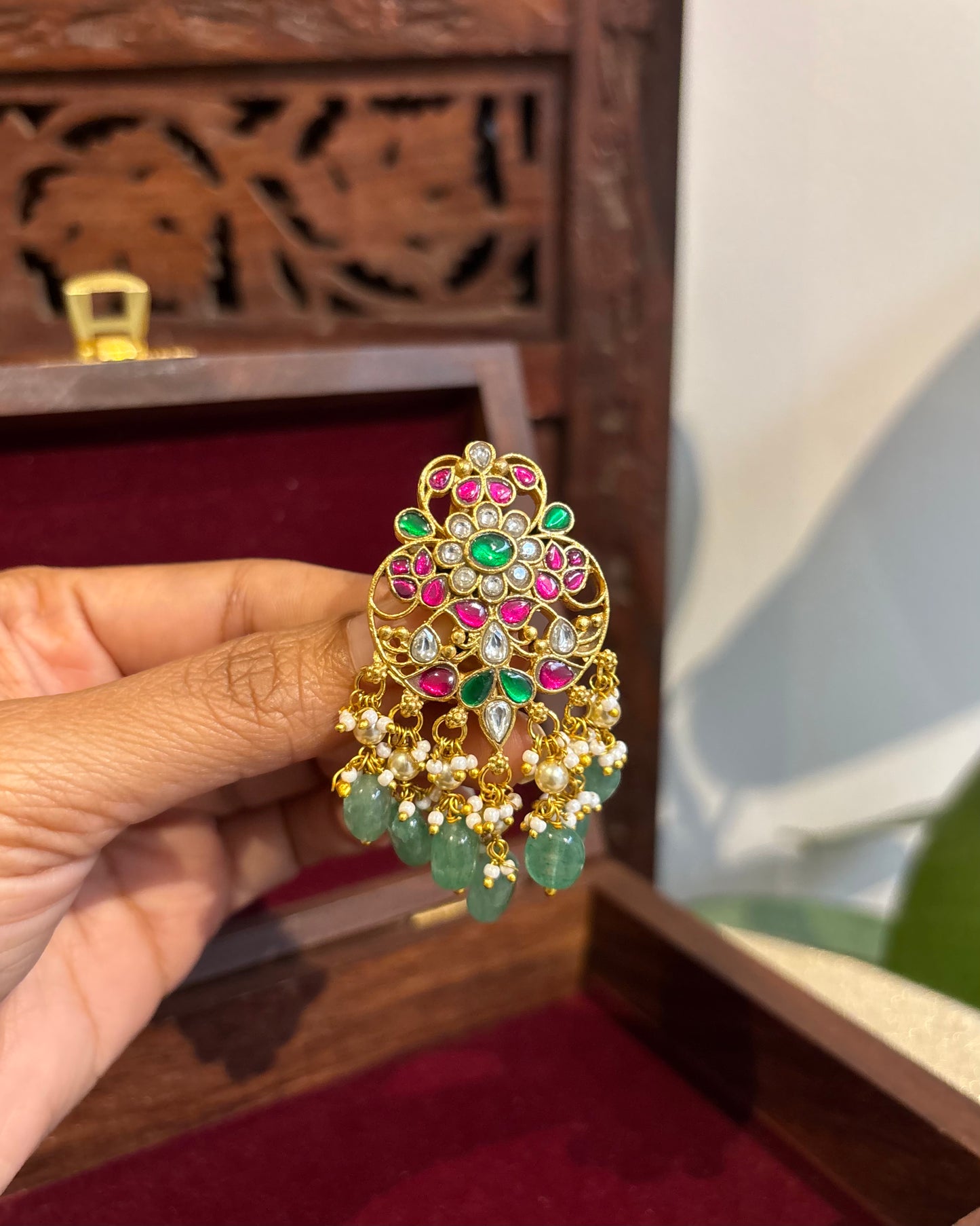 Multicolor Handcrafted Jadau Kundan Floral Hair Pin | HA238