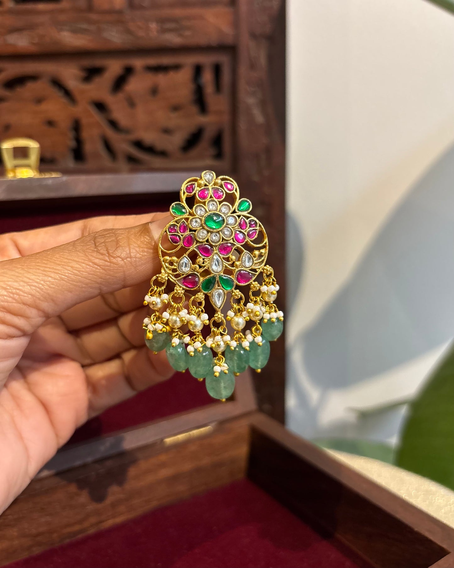 Multicolor Handcrafted Jadau Kundan Floral Hair Pin | HA238