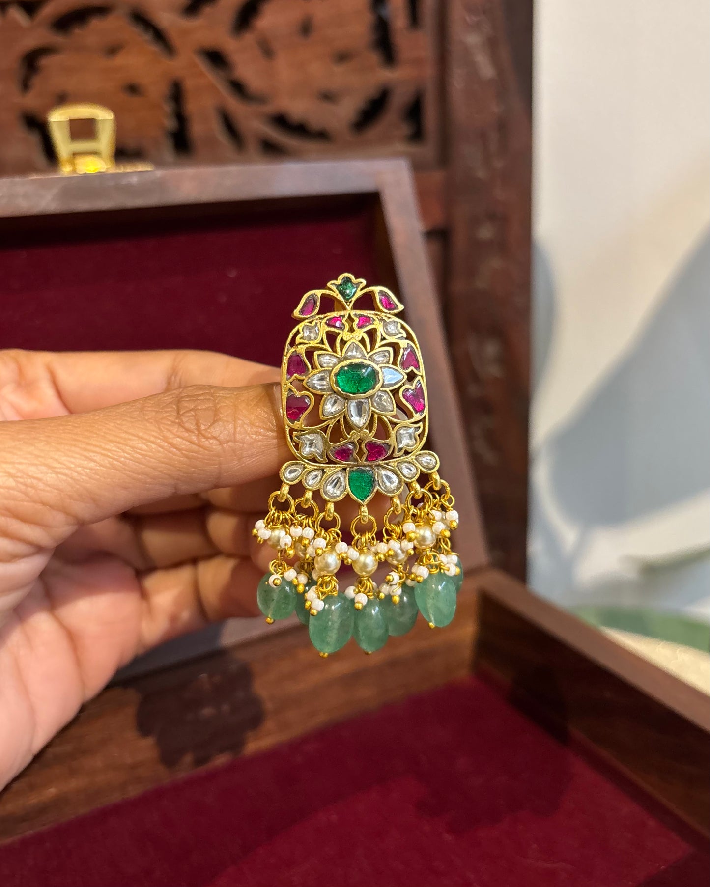 Multicolor Handcrafted Jadau Kundan Floral Hair Pin | HA239