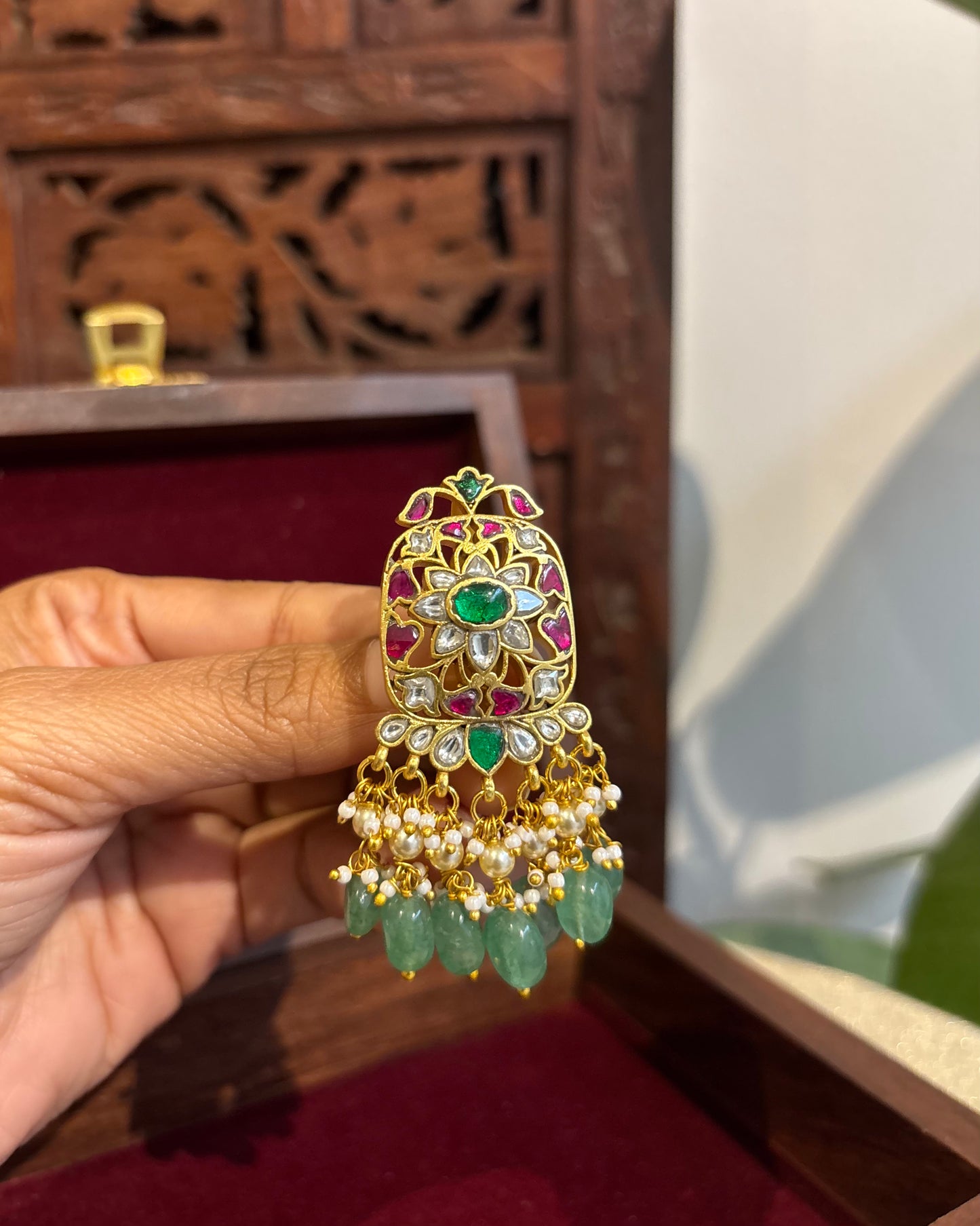 Multicolor Handcrafted Jadau Kundan Floral Hair Pin | HA239