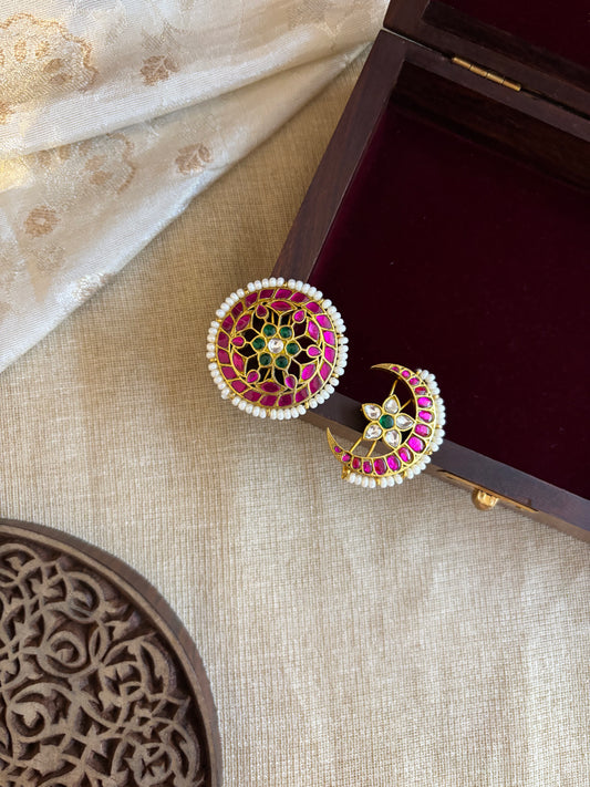 Jadau Kundan Sun & Moon Hair Accessory – Gold Plated Traditional Set | HA199