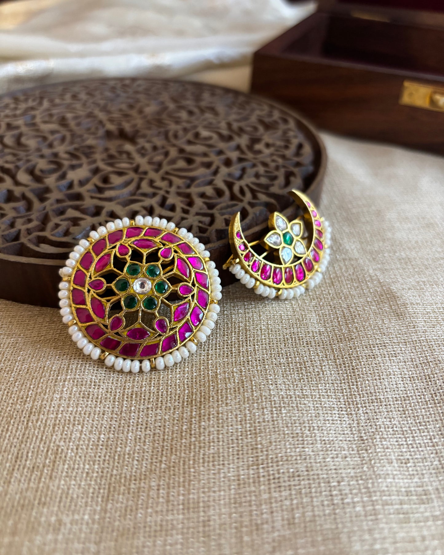 Jadau Kundan Sun & Moon Hair Accessory – Gold Plated Traditional Set | HA199