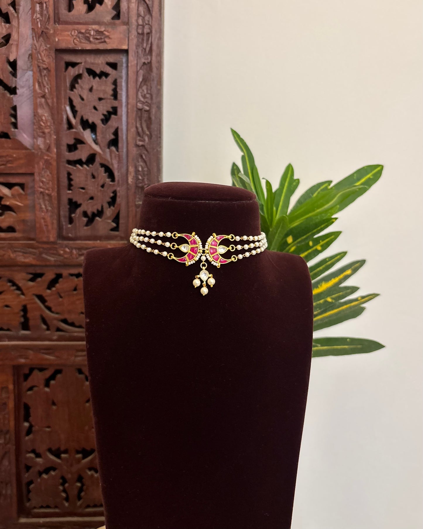 Classic Pearl Chand Choker | Crescent Motif  | NC324