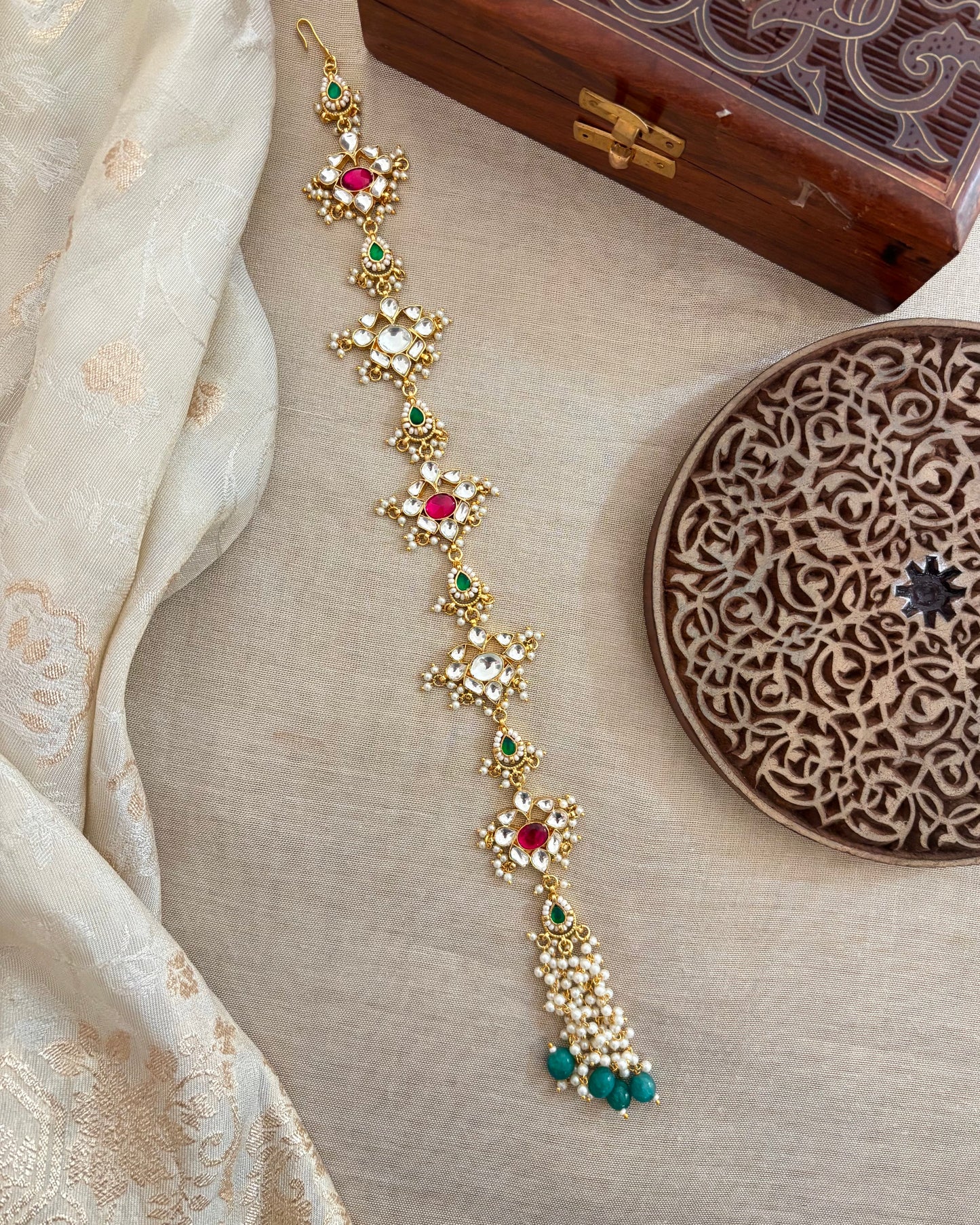 Jadau Kundan Long Hair Accessory | Multi Colour  | HA336