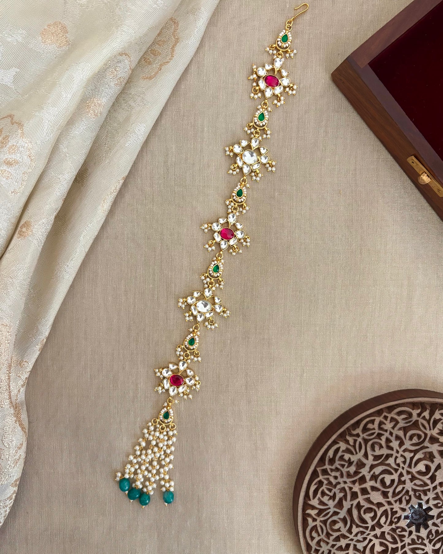Jadau Kundan Long Hair Accessory | Multi Colour  | HA336