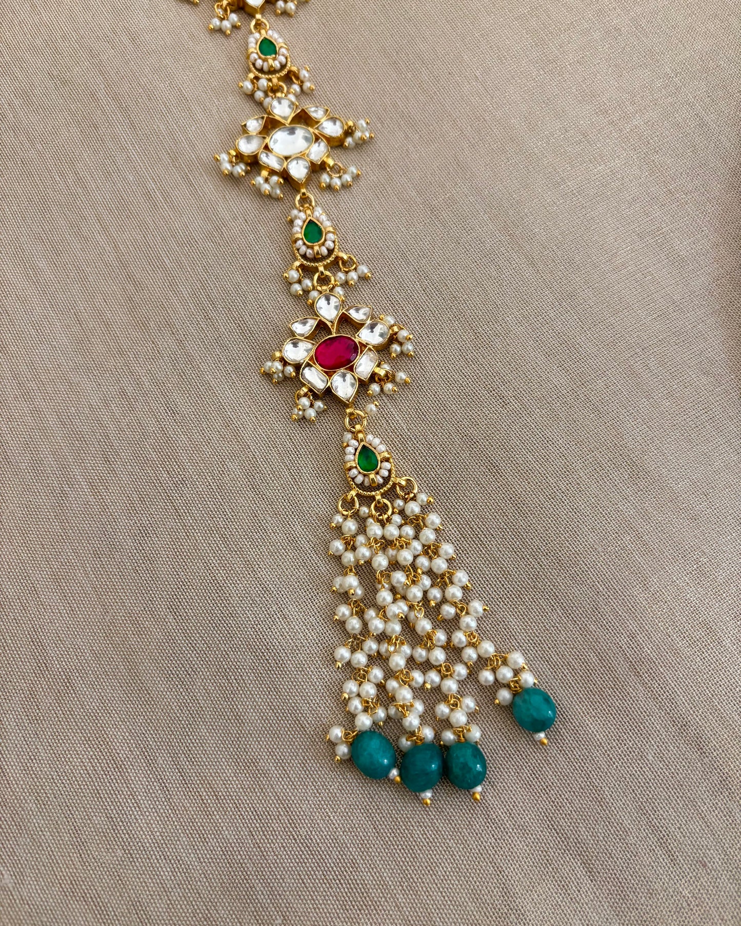 Jadau Kundan Long Hair Accessory | Multi Colour  | HA336