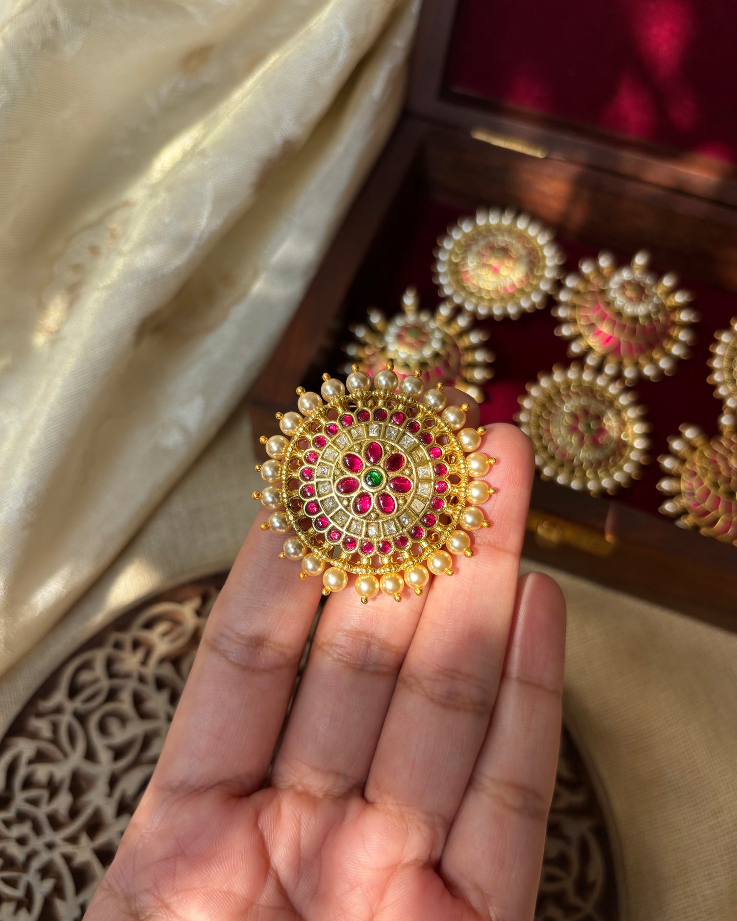 Jadau Kundan Sun & Moon Hair Accessory – Gold Plated Traditional Set | HA124