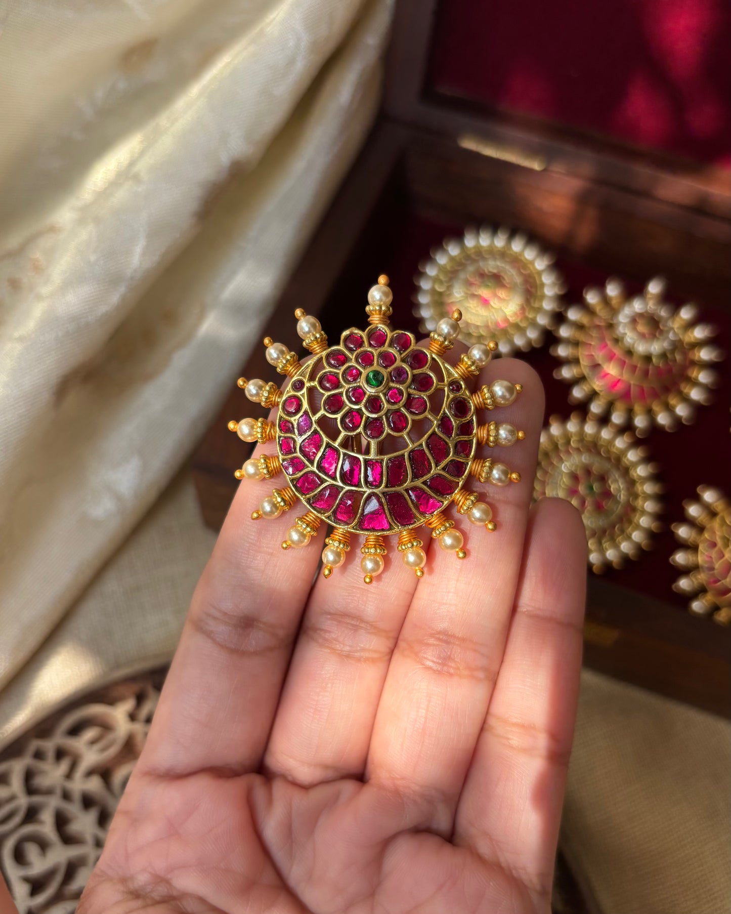 Jadau Kundan Sun & Moon Hair Accessory – Gold Plated Traditional Set | HA124