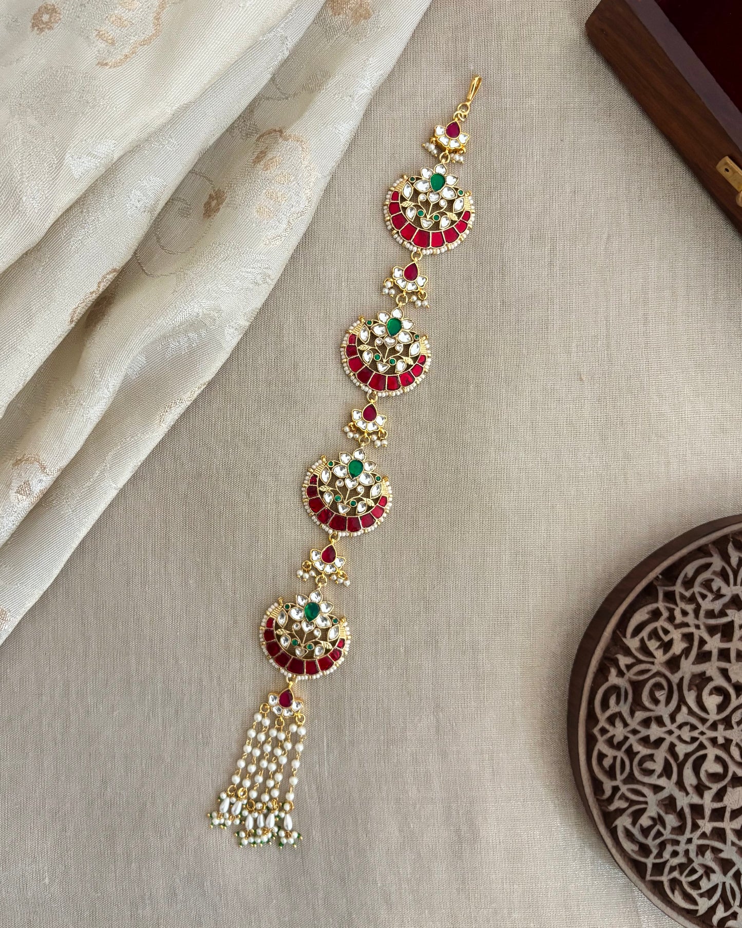 Jadau Kundan Long Hair Accessory | Multi Colour  | HA335