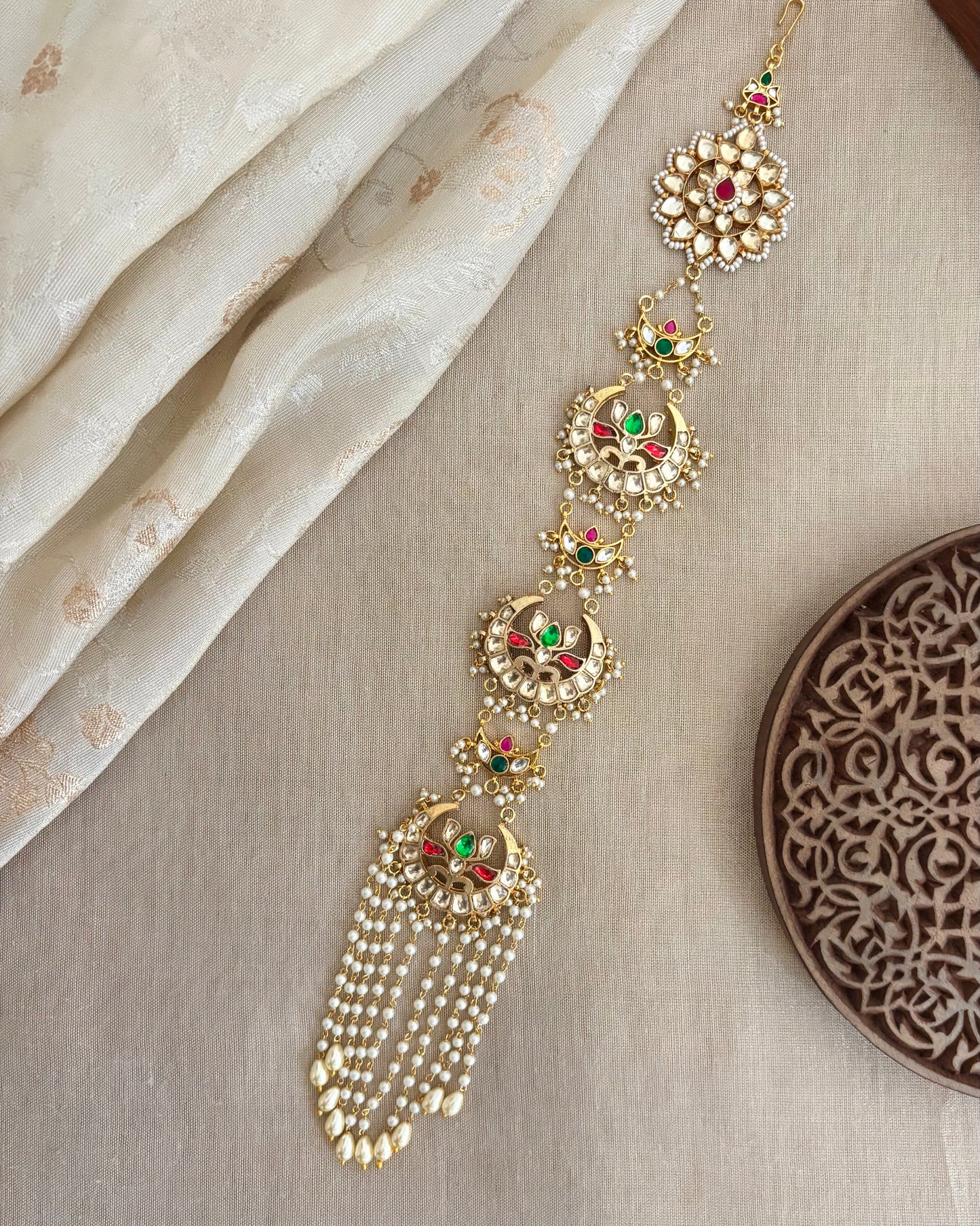 Jadau Kundan Long Bridal Hair Accessory  | HA331
