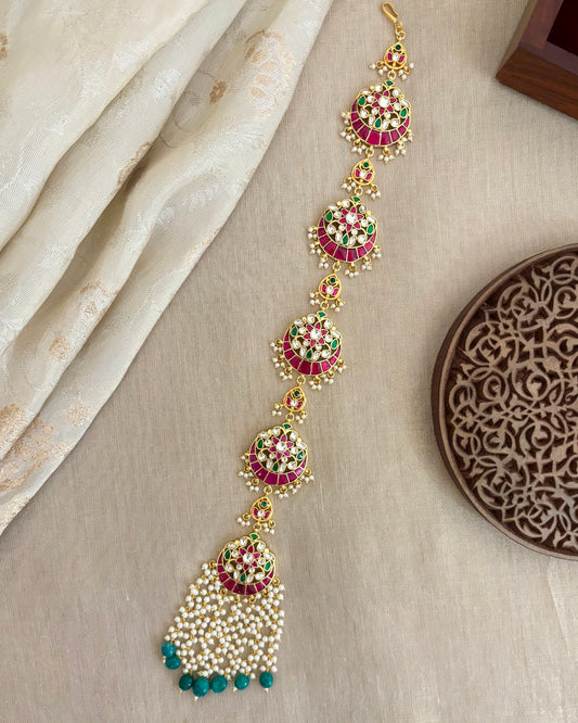 Jadau Kundan Long Hair Accessory | Multi Colour  | HA334