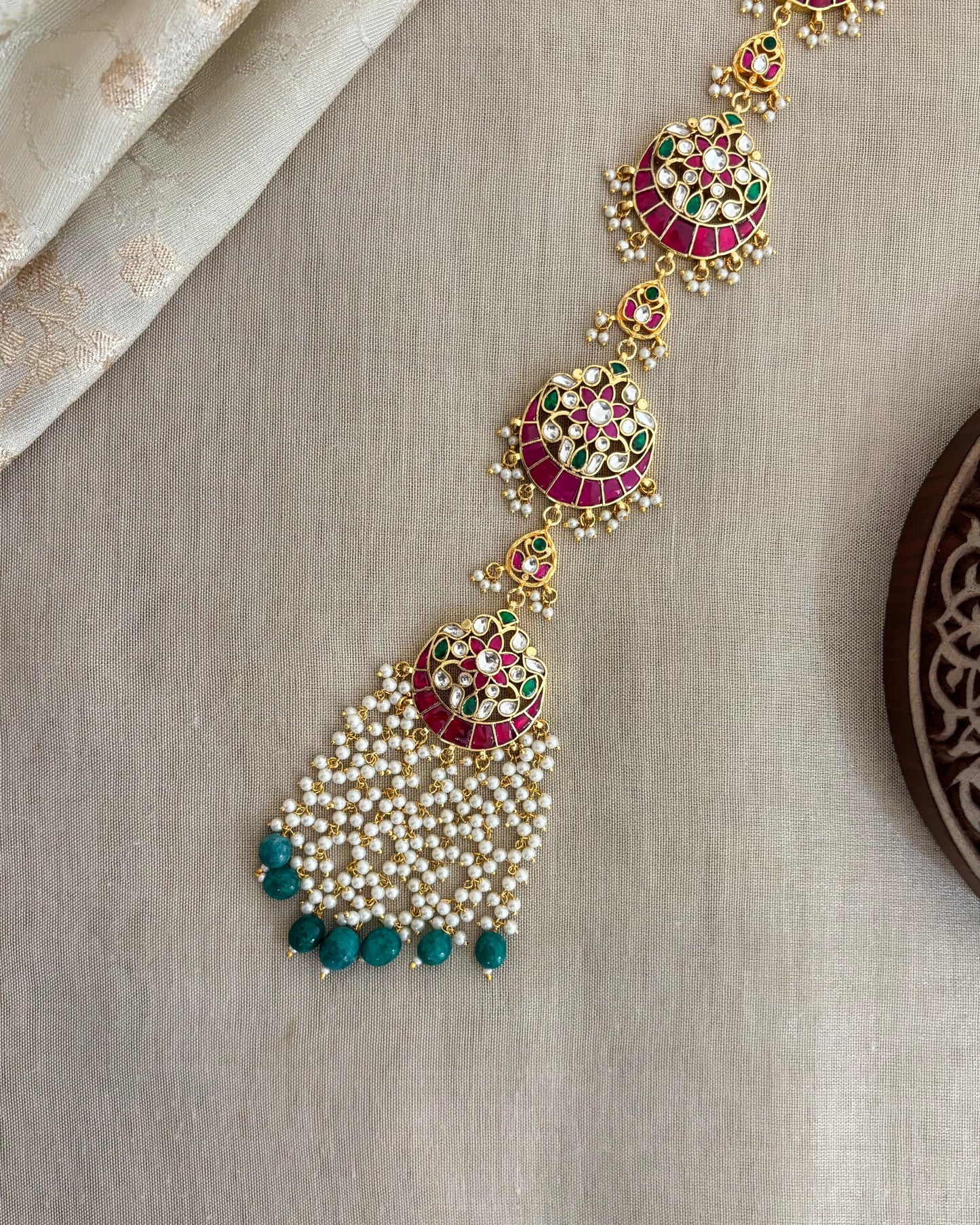 Jadau Kundan Long Hair Accessory | Multi Colour  | HA334