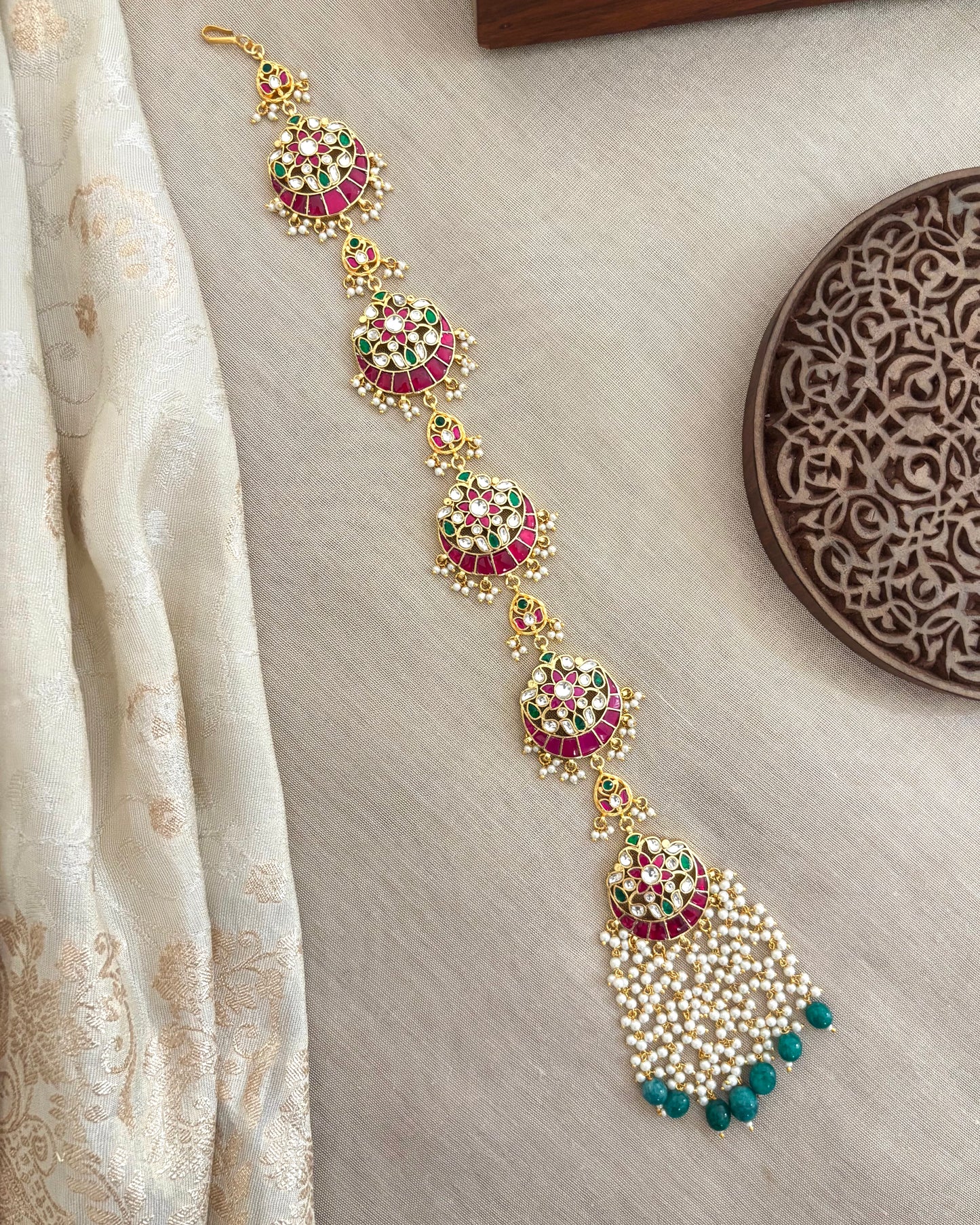 Jadau Kundan Long Hair Accessory | Multi Colour  | HA334