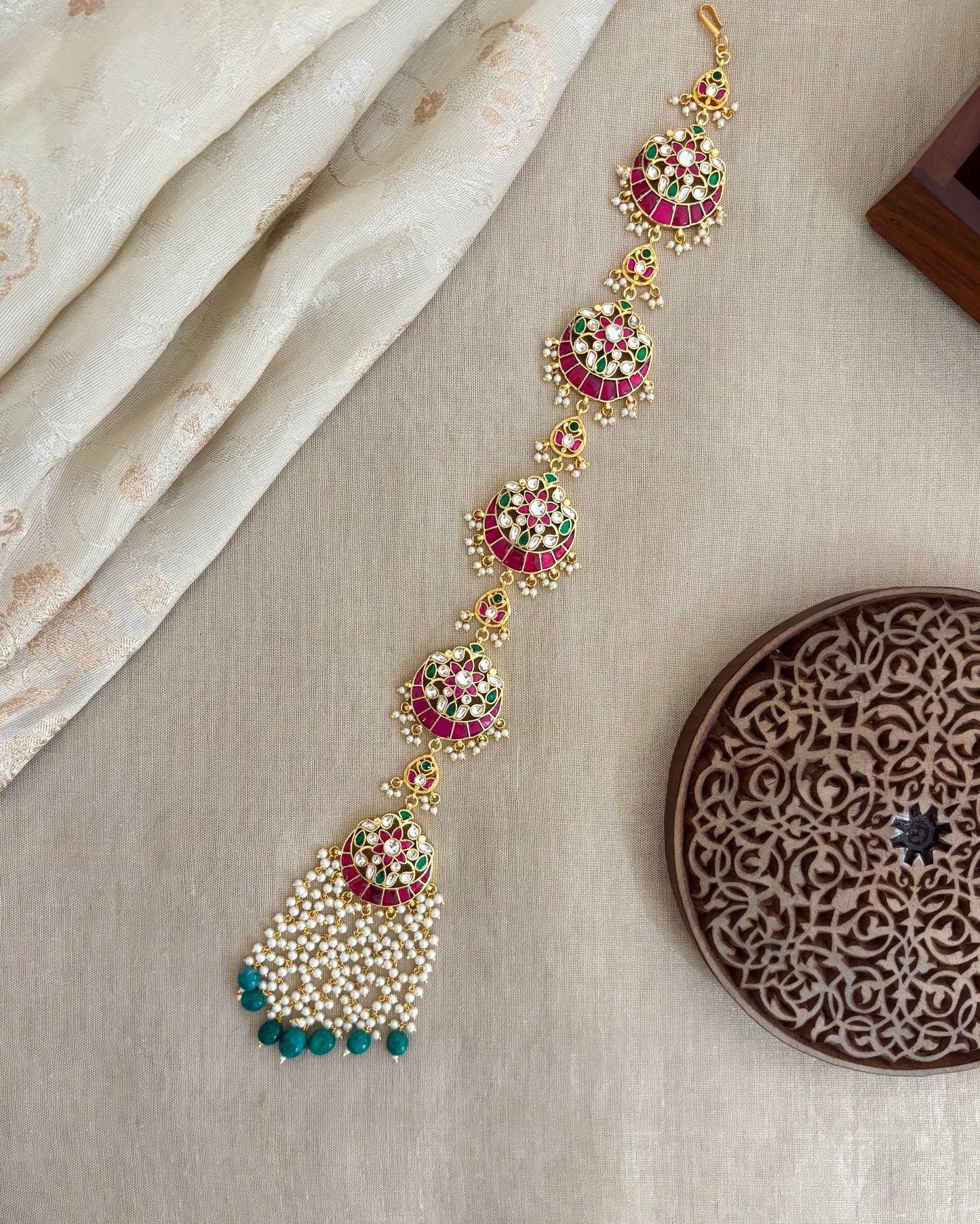 Jadau Kundan Long Hair Accessory | Multi Colour  | HA334