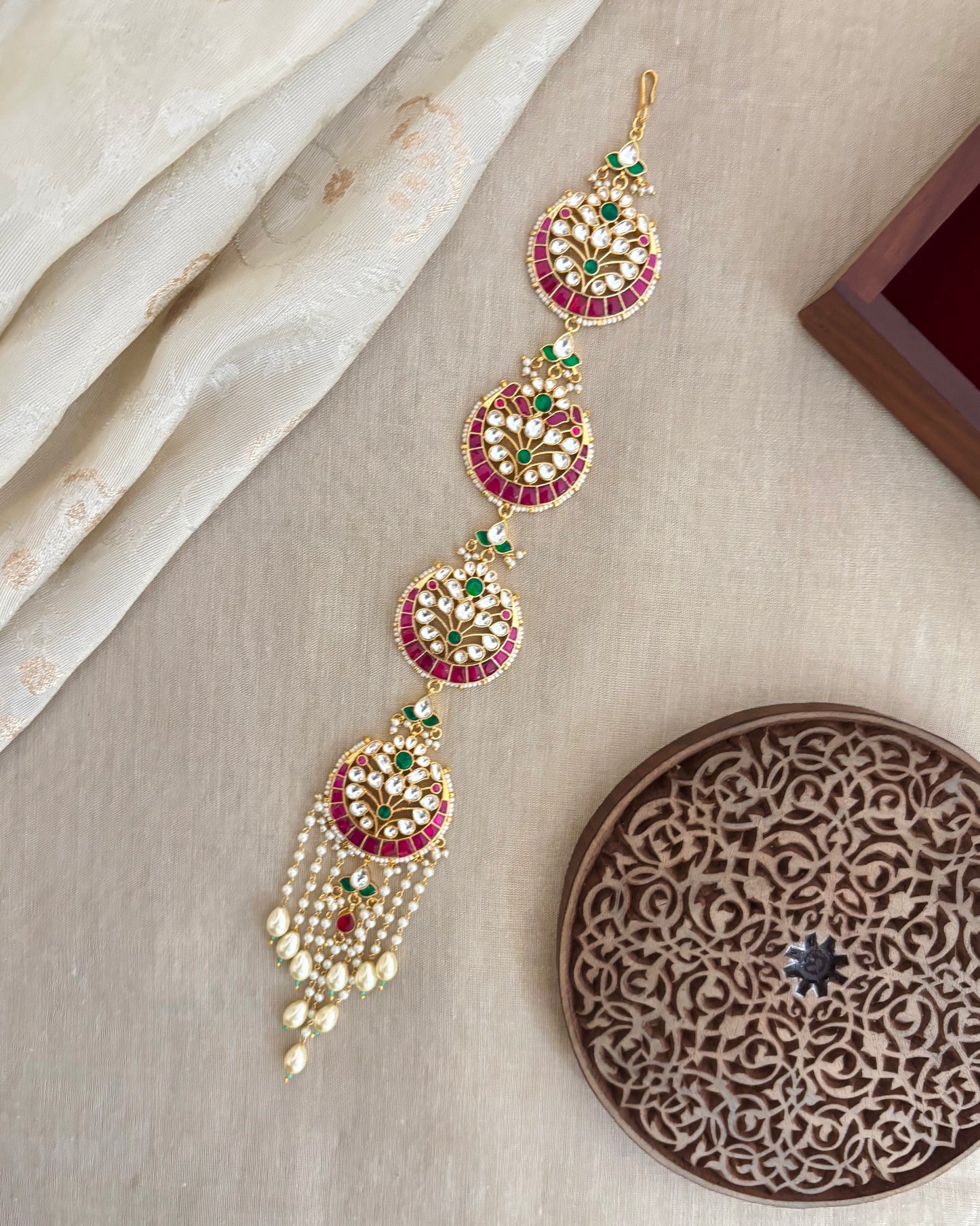 Jadau Kundan Long Hair Accessory | Multi Colour  | HA333