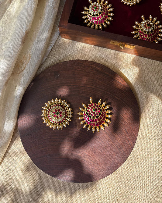 Jadau Kundan Sun & Moon Hair Accessory – Gold Plated Traditional Set | HA124