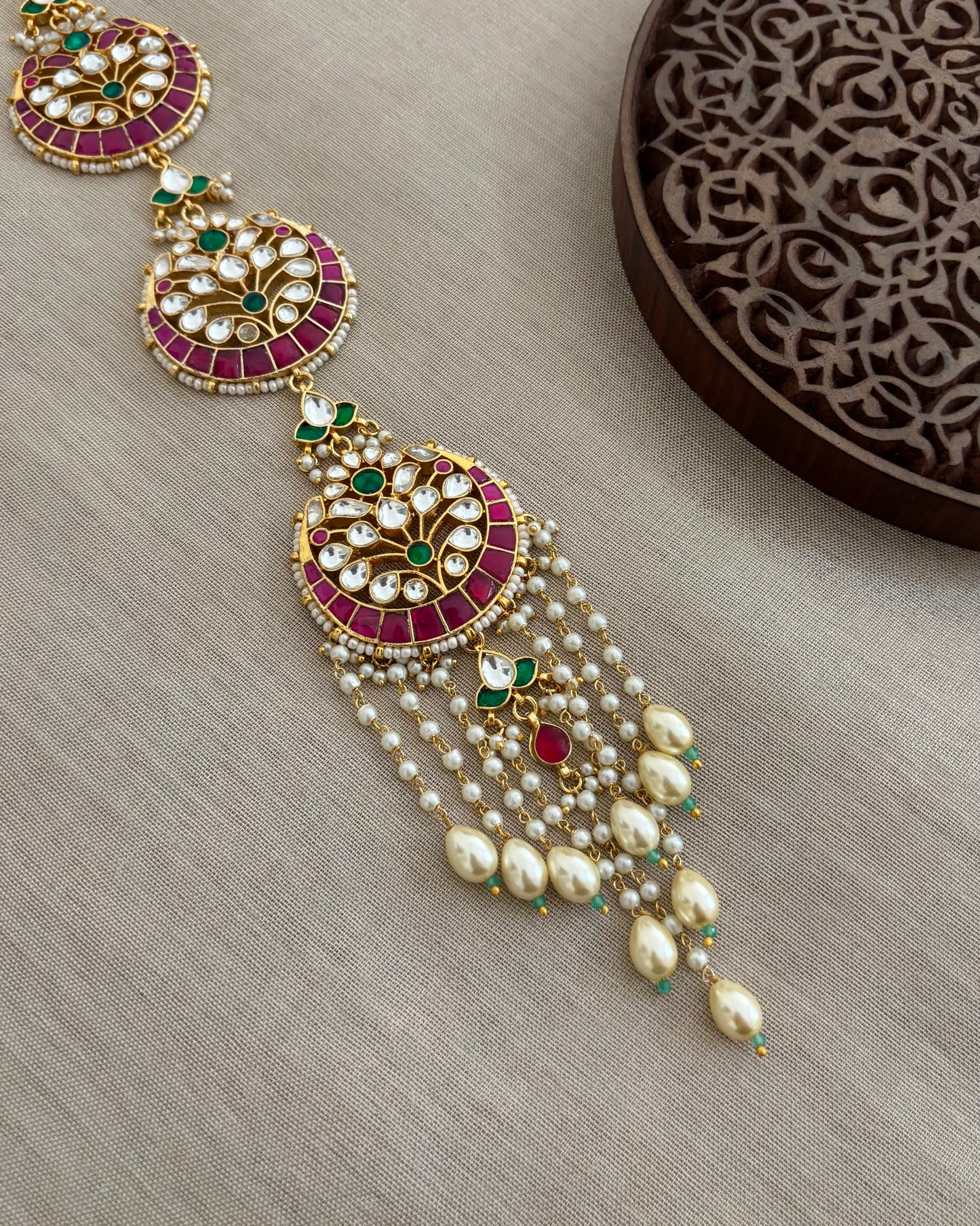Jadau Kundan Long Hair Accessory | Multi Colour  | HA333