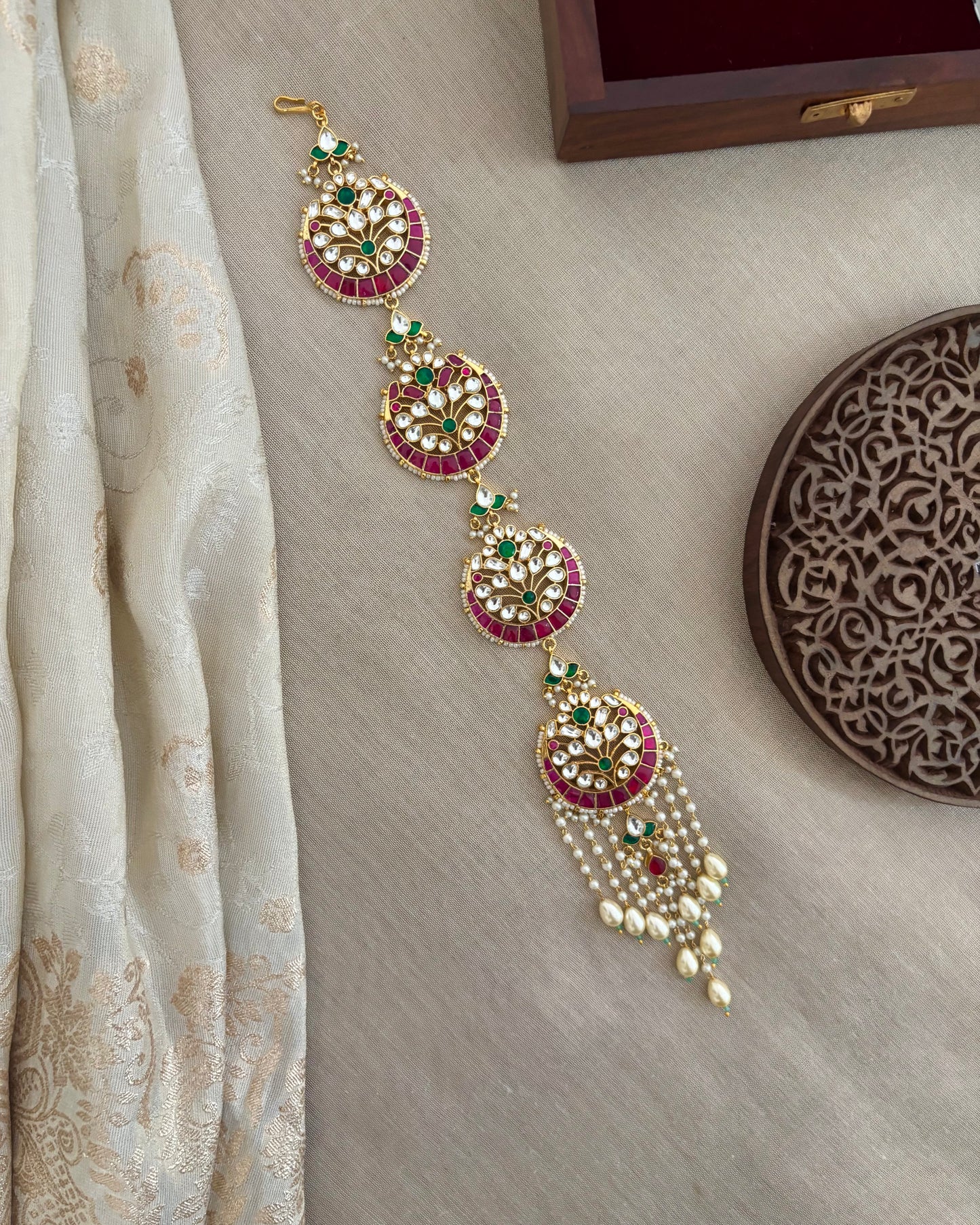 Jadau Kundan Long Hair Accessory | Multi Colour  | HA333