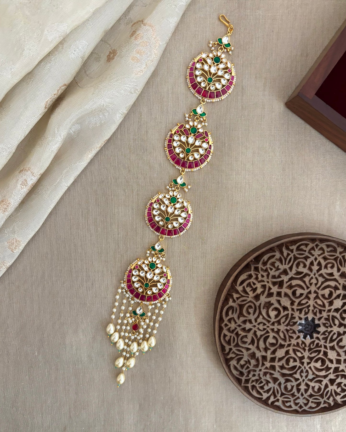 Jadau Kundan Long Hair Accessory | Multi Colour  | HA333